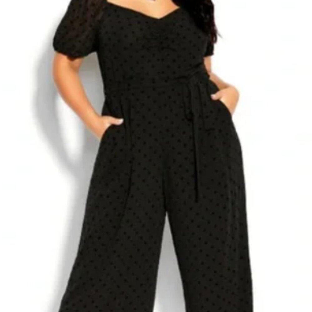 City Chic Black Polka Dot Sweetheart Neckline Jumpsuit. Plus Size  XXL  NWT